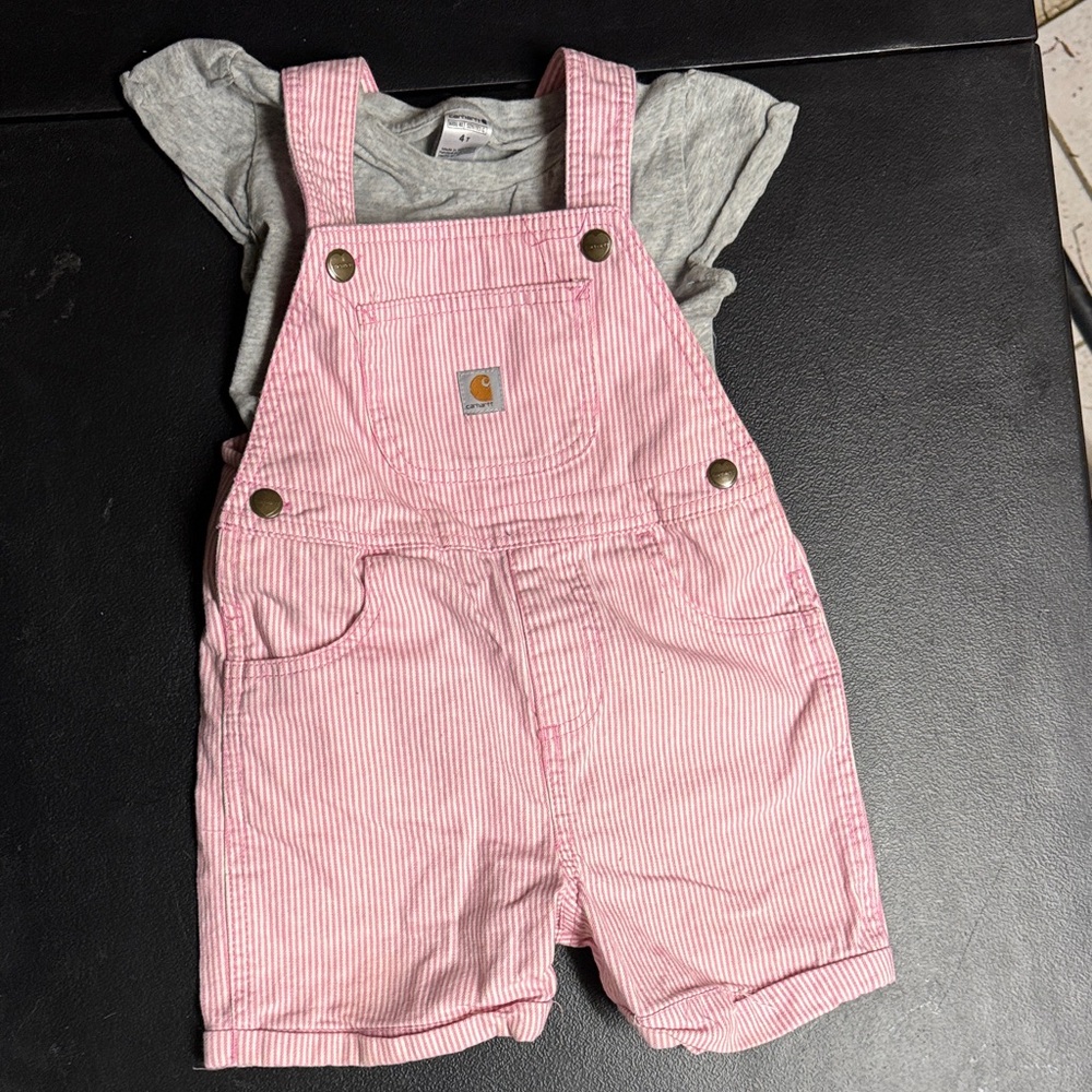 Carhartt Pink Stripe Shortall Overalls for Kids